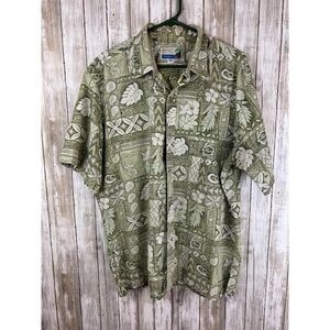 Vintage Makapuu Green Floral Tropical Abstract Hawaiian Shirt XL Reverse Print